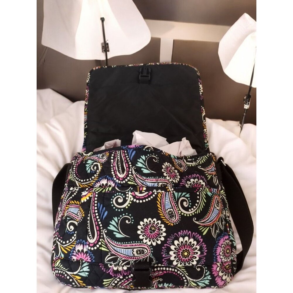 Vera Bradley Black Paisley Foldover Laptop Book Bag. - Picture 6 of 16